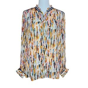 Rdalamal Anthropology Women's Brushstroke Print Button Front Blouse Shirt Size 8